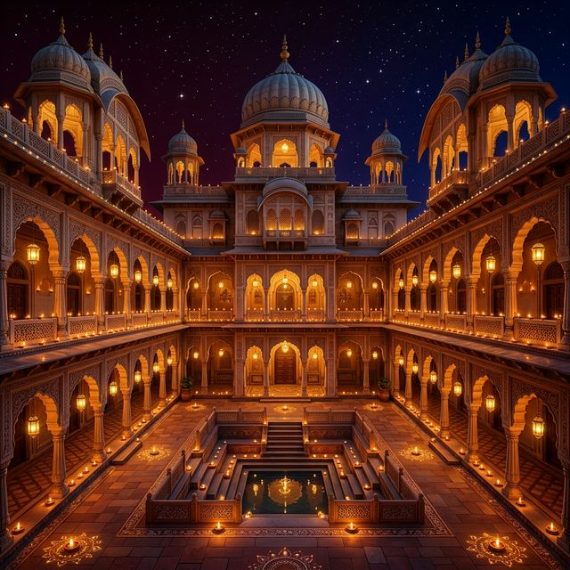 Vadodara palace courtyard at night during Navratri Festival Gujarat